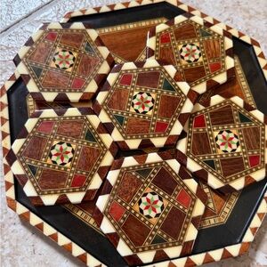 Taracea Granada Inlaid Wood Tray And Coasters Geometric  Folk Art 🇪🇸 Spain